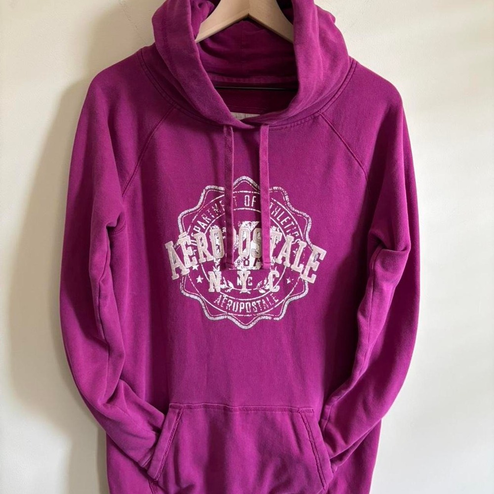 Aeropostale Womens XL Magenta Purple Graphic Pullover Hoodie Sweatshirt